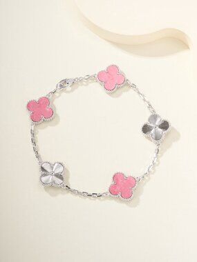 Authentic VCA White Gold Pink & Silver 5 Motif Bracelet